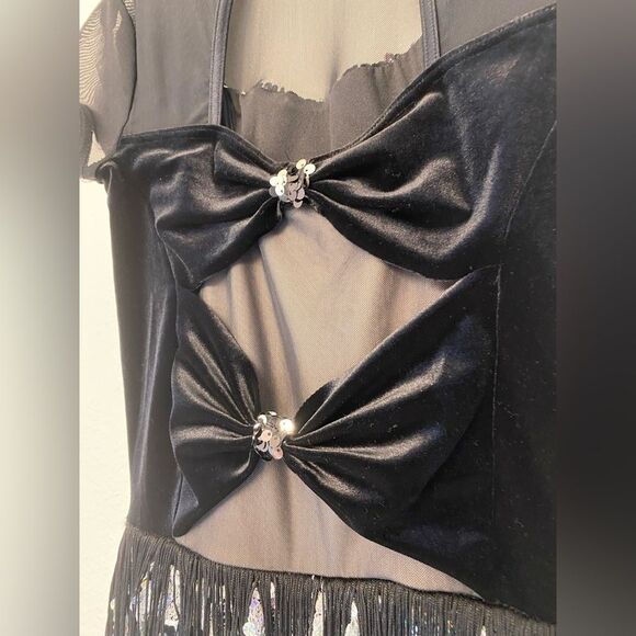Weissman Dance costume black fringe velvet dress Could Have Been Me 14906 MA - Picture 8 of 10